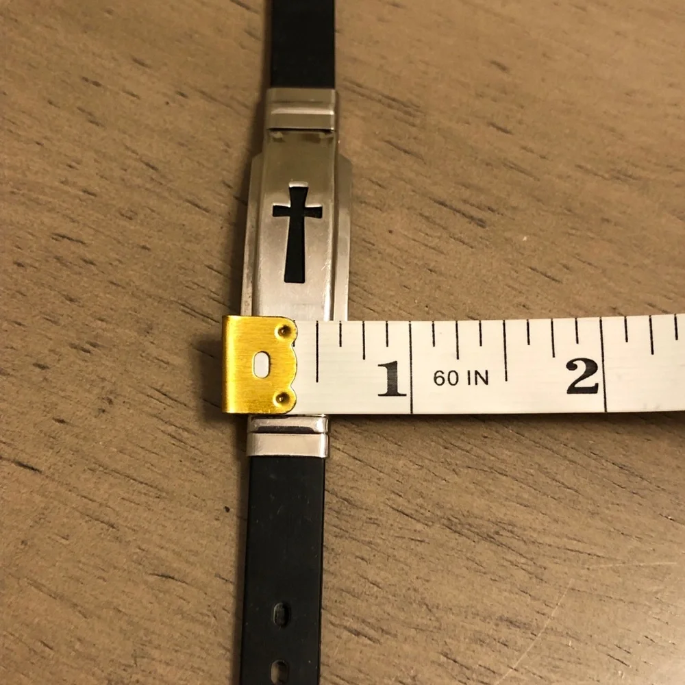 Silver Tone and Black Men’s Jesus Cross Bracelet